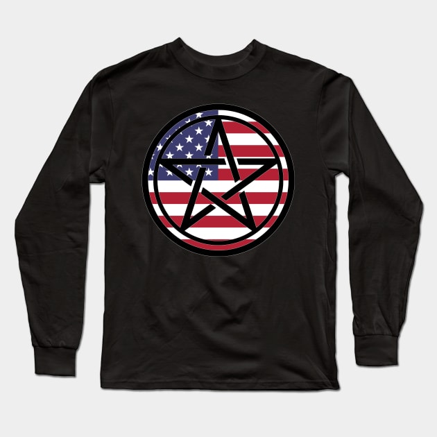 Large Print Pentacle LGBT Flag American Flag Long Sleeve T-Shirt by aaallsmiles